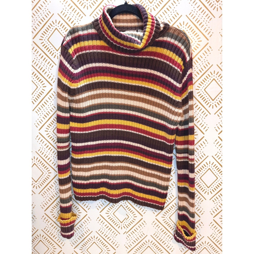 Vintage 90s Y2K Fiorlini International Sweater Size L Striped Turtleneck Ribbed